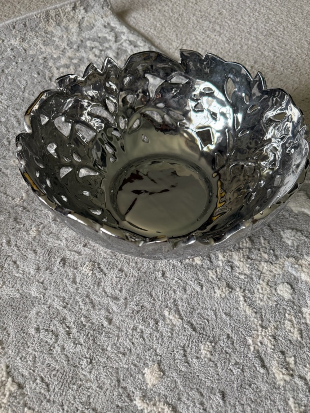 Decorative Sculpted Metal Bowl - Shiny Silver